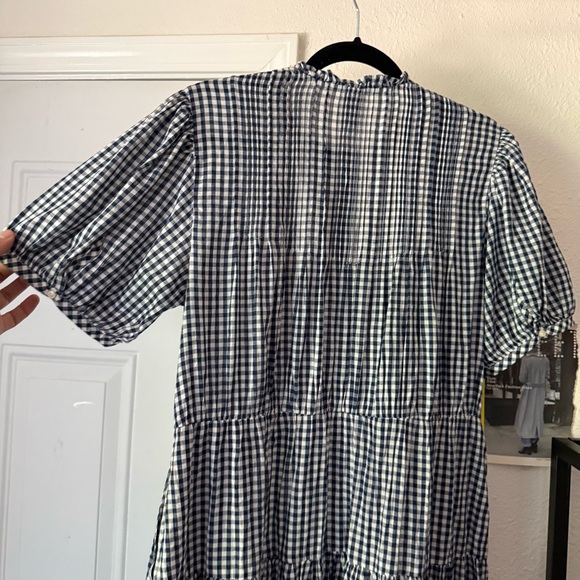 DOEN x GAP black white gingham plaid puff prairie cottage button up midi dress - Picture 6 of 9